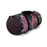 Dark Mauve Pink Roses Duffel with Dk Purple Dotted Ends Duffel  Bag - Daisey's Doggie Chic