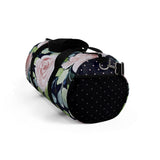 Pale Pink Roses Duffel Pink Dotted Navy Blue Ends Duffel  Bag - Daisey's Doggie Chic