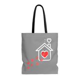 Carryall Tote Bag - House not a Home Without Paw Prints Theme on 2-Sides - Gray/Red  - in Sizes S,M,L - Personalize it Free - Daisey's Doggie Chic