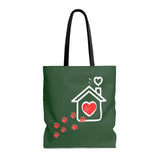Carryall Tote Bag - House not a Home Without Paw Prints - 2-sided theme  - in Sizes S,M ,L - Hunter Green - Personalize it Free - Daisey's Doggie Chic