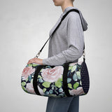 Pale Pink Roses Duffel Pink Dotted Navy Blue Ends Duffel  Bag - Daisey's Doggie Chic