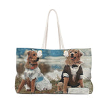 Exclusive Custom Dog Art Tote - I Love you - Bride & Groom - Golden Retrievers - Dogs - Choice of Tall Tote or oversized  Weekender Bag - personalize - Daisey's Doggie Chic