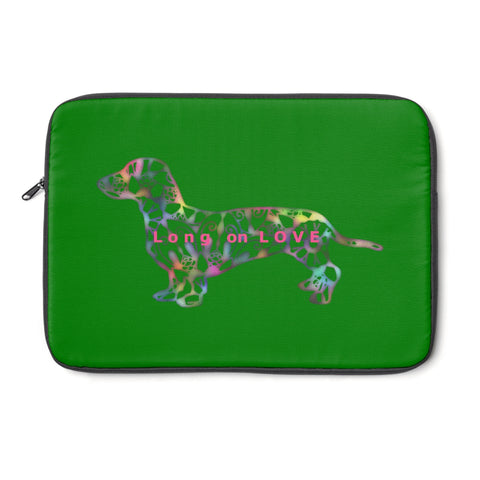 Laptop Sleeve Case - Dachshund Long on LOVE - Color Kelly Green - Personalize Free - Daisey's Doggie Chic