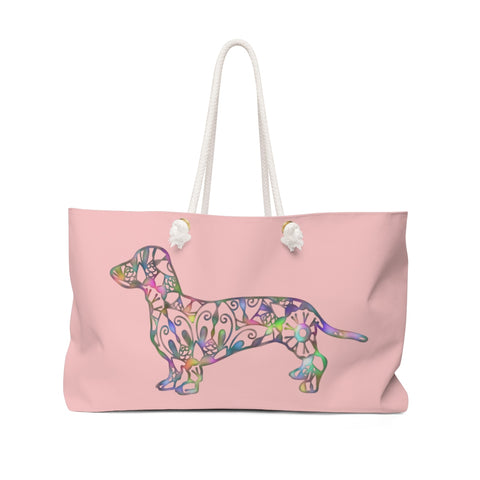 A Dachshund Weekender Bag - Color Shell Pink - Oversized Tote - Free Personalization - Daisey's Doggie Chic