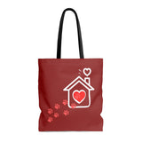 Carryall Tote Bag - House not a Home Without Paw Prints - 2-Sided Design - Brick Red  - in Sizes S,M,L - Personalize it Free - Daisey's Doggie Chic