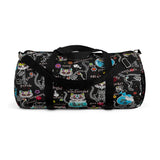 Exclusive Cat Art Duffel Bag - Black Spooky Skeletal Cats Inspirations - Sugar Skull Theme - Sizes S or L - personalize - Daisey's Doggie Chic