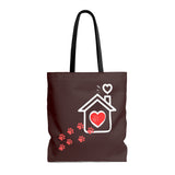 Carryall Tote Bag - House not a Home Without Paw Prints - 2-sided theme  - in Sizes S,M,L - Chocolate Brown - Personalize it Free - Daisey's Doggie Chic