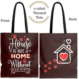Carryall Tote Bag - House not a Home Without Paw Prints - 2-sided theme  - in Sizes S,M,L - Chocolate Brown - Personalize it Free - Daisey's Doggie Chic
