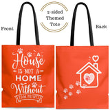 Carryall Tote Bag - House not a Home Without Paw Prints - 2-sided theme  - in Sizes S,M L - Pumpkin - Personalize it Free - Daisey's Doggie Chic