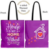 Carryall Tote Bag - House not a Home Without Paw Prints - 2-sided theme  - in Sizes S,M,L - Purple - Personalize it Free - Daisey's Doggie Chic