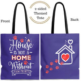 Carryall Tote Bag - House not a Home Without Paw Prints - 2-sided theme  - in Sizes S,M,L - Royal Blue - Personalize it Free - Daisey's Doggie Chic