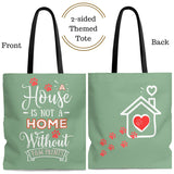 Carryall Tote Bag - House not a Home Without Paw Prints - 2-sided theme  - in Sizes S,M,L - Sage Green - Personalize it Free - Daisey's Doggie Chic