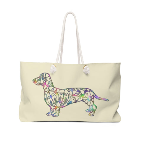 A Dachshund Weekender Bag - Color Stone Beige - Oversized Tote – Free Personalization - Daisey's Doggie Chic