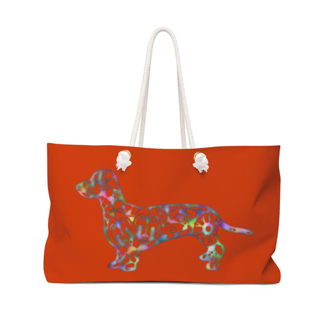 A Dachshund Weekender Bag - Color Burnt Sienna  - Oversized Tote – Free Personalization - Daisey's Doggie Chic