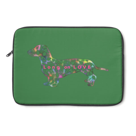 Laptop Sleeve Case - Dachshund Long on LOVE - Color Zucchini Green - Personalize Free - Daisey's Doggie Chic