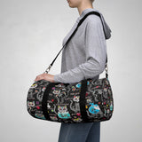 Exclusive Cat Art Duffel Bag - Black Spooky Skeletal Cats Inspirations - Sugar Skull Theme - Sizes S or L - personalize - Daisey's Doggie Chic