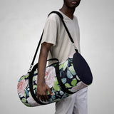 Pale Pink Roses Duffel with Navy Blue Solid Ends Duffel  Bag - Daisey's Doggie Chic