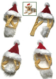 Plush Red Santa Hat with Attached Beard - Includes Candy Cane Charm - Dog Sizes XS to L - Daisey's Doggie Chic