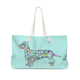A Dachshund Weekender Bag - Color Tahiti Blue - Oversized Tote – Free Personalization - Daisey's Doggie Chic