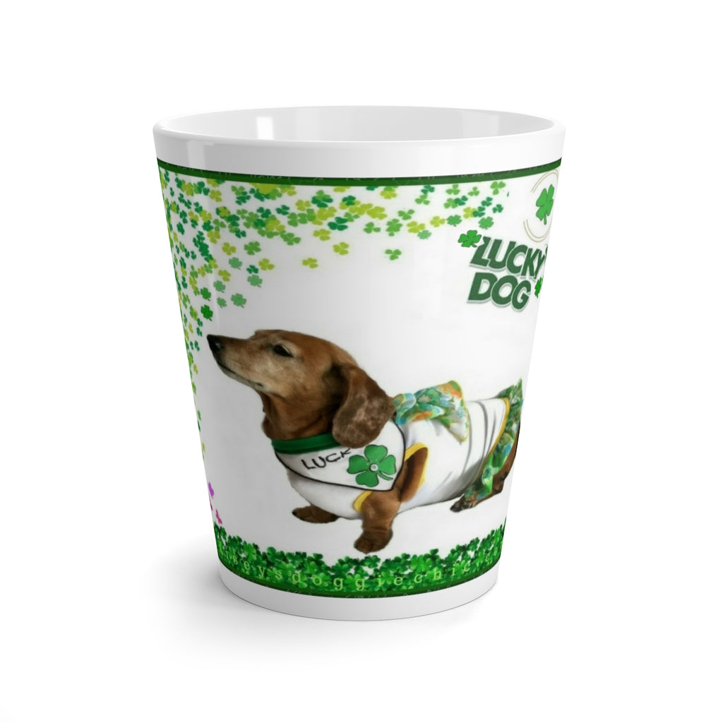 Exclusive Lucky Dog 4-Leaf Clover Themed Latte Mug - 12oz - Daisey's Doggie Chic