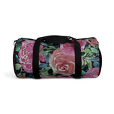 Dark Mauve Pink Roses Duffel with Dk Purple Dotted Ends Duffel  Bag - Daisey's Doggie Chic