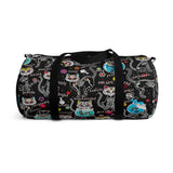 Exclusive Cat Art Duffel Bag - Black Spooky Skeletal Cats Inspirations - Sugar Skull Theme - Sizes S or L - personalize - Daisey's Doggie Chic