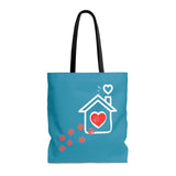 Carryall Tote Bag - House not a Home Without Paw Prints - 2-sided theme  - in Sizes S,M,L - Bright Blue - Personalize it Free - Daisey's Doggie Chic