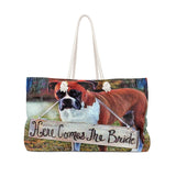 Exclusive Custom Art Tote - Here Comes the Bride - Boxer - Dog - Weekender Bags - personalize - Daisey's Doggie Chic