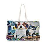 Exclusive Pet Art Tote -  features Puppy & Kitten in Flower Basket Artwork Choice of oversized Weekender or Tall Tote Bags - personalize - Daisey's Doggie Chic