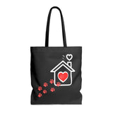 Carryall Tote Bag - House not a Home Without Paw Prints - 2-sided theme  - in Sizes S,M, L - Black - Personalize it Free - Daisey's Doggie Chic