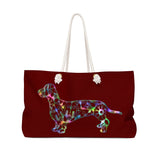 A Dachshund Weekender Bag - Color Burgundy - Oversized Tote – Free Personalization - Daisey's Doggie Chic