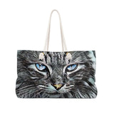 Exclusive Cat Art Tote - Metallic Wild Cat Eyes Angora Cat  - Choice of Tall Tote Bags or oversized Weekender Bag - personalize - Daisey's Doggie Chic