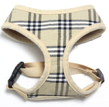 Designer Edition Cream Plaid Choke-Free Harness with Rhinestone Skull Charm - Daisey's Doggie Chic