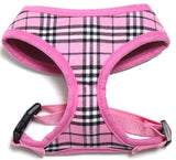 Designer Edition Pink Plaid Choke-Free Harness with Rhinestone Paw Charm - Daisey's Doggie Chic