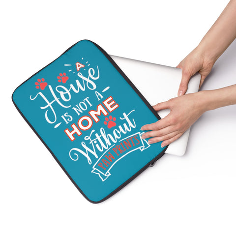 Laptop Sleeve Case - A House Isn't a Home Without Paw Prints Theme - Color Bright Blue - in 3 Sizes - Personalize Free - Daisey's Doggie Chic