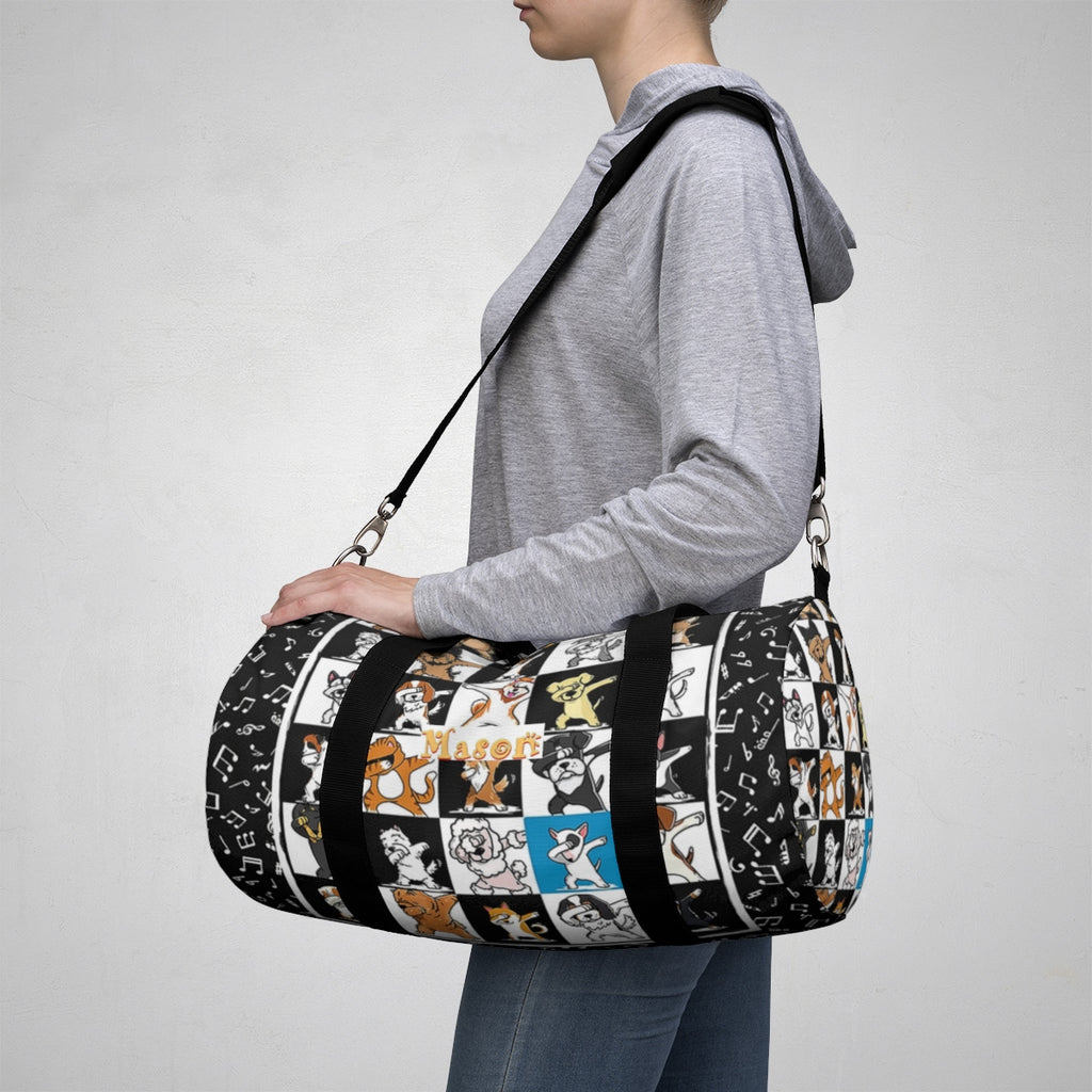 Exclusive Pet Art Duffel Bag - Jazzy Notes Dogs Dance to Their Own Beat Collage- 2 Sizes S or L - personalize - Daisey's Doggie Chic