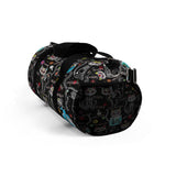 Exclusive Cat Art Duffel Bag - Black Spooky Skeletal Cats Inspirations - Sugar Skull Theme - Sizes S or L - personalize - Daisey's Doggie Chic