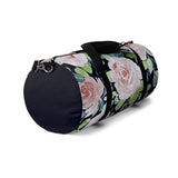 Pale Pink Roses Duffel with Navy Blue Solid Ends Duffel  Bag - Daisey's Doggie Chic