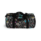 Exclusive Cat Art Duffel Bag - Black Spooky Skeletal Cats Inspirations - Sugar Skull Theme - Sizes S or L - personalize - Daisey's Doggie Chic