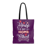 Tote Bag - House not a Home Without Paw Prints Theme on 2-Sides - Eggplant  - in Sizes S,M,L - Personalize it Free - Daisey's Doggie Chic