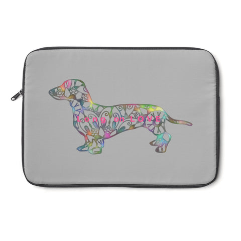 Laptop Sleeve Case - Dachshund Long on LOVE - Color Gray - Personalize Free - Daisey's Doggie Chic