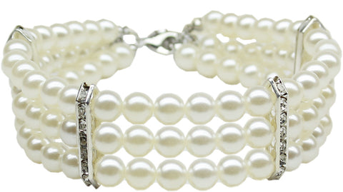 Puppy Jewelry-3-Row Pearl Necklace Bling Collar - Daisey's Doggie Chic