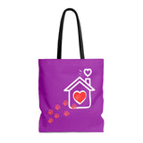 Carryall Tote Bag - House not a Home Without Paw Prints - 2-sided theme  - in Sizes S,M,L - Purple - Personalize it Free - Daisey's Doggie Chic