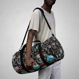 Exclusive Cat Art Duffel Bag - Black Spooky Skeletal Cats Inspirations - Sugar Skull Theme - Sizes S or L - personalize - Daisey's Doggie Chic