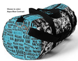 Exclusive Pet Art Duffel Bag - The Many Faces of Dogs with Name List Contrast - Sizes Small or Large - Choice of Color - personalize - Daisey's Doggie Chic