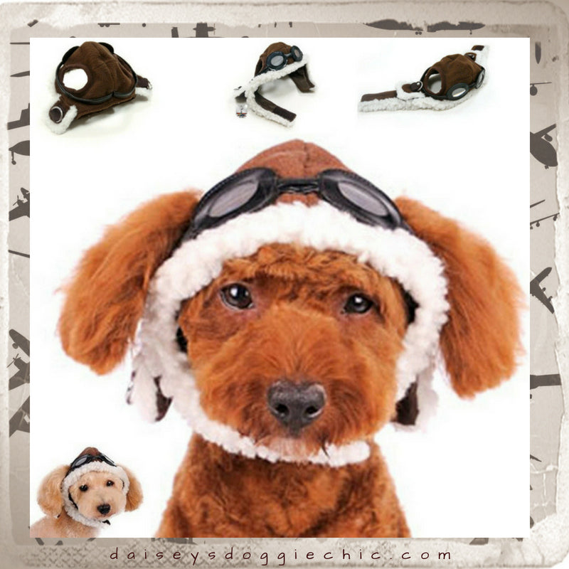 Aviator Hat with Goggles and Themed Charm for Dogs - Daisey's Doggie Chic