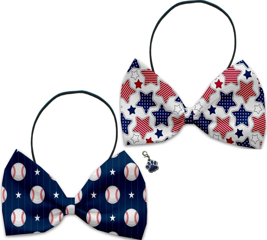 Baseball All-Stars - Fun Party Themed Bowtie 2-Pack set with Charm Accessory for Dogs or Cats - Daisey's Doggie Chic