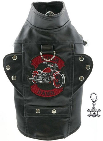 Biker Dawg Motorcycle Harness Jacket and Charm - Color Black - Daisey's Doggie Chic