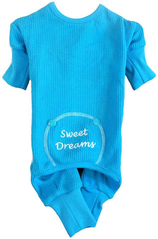 Sweet Dreams Long John Thermal Pajamas in color Bright Baby Blue - Daisey's Doggie Chic