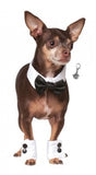 Formal Black Satin Bow Tie Tux Collar with Cuffs and Clip on Charm - Daisey's Doggie Chic
